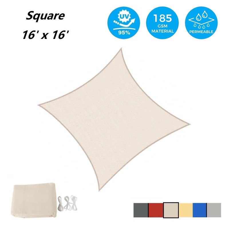 AsterOutdoor Sun Shade Sail Rectangle 16' x 16' UV Block Canopy for Patio Backyard Lawn Garden Outdoor Activities, Cream - Image 2
